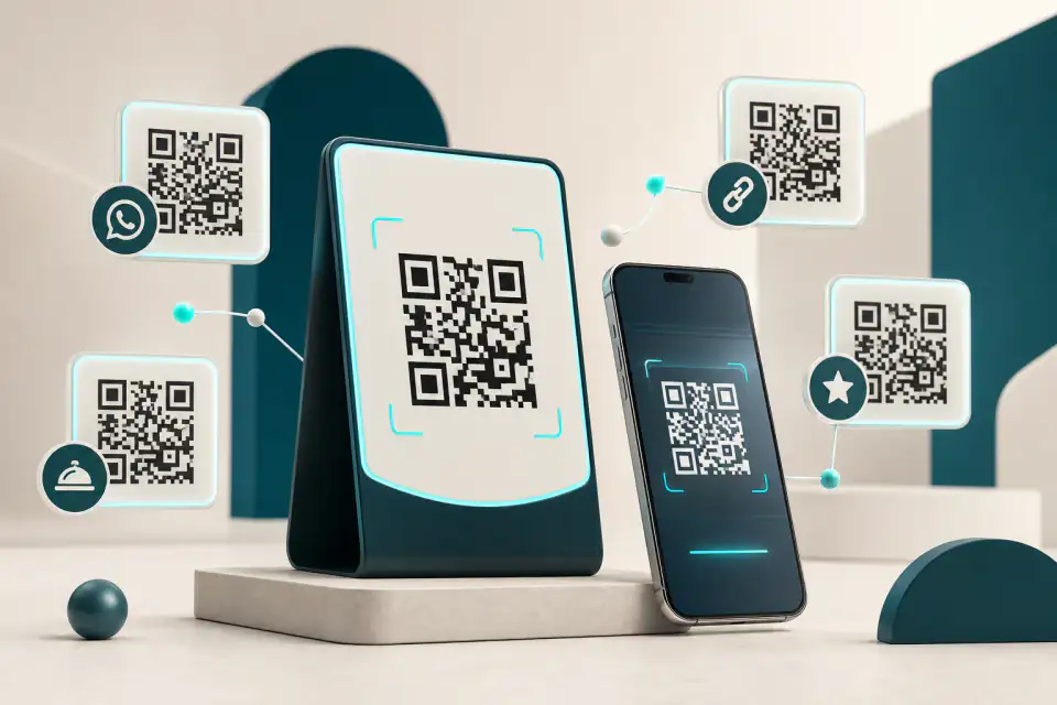 هاتف يمسح رموز QR مخصصة لروابط الأعمال